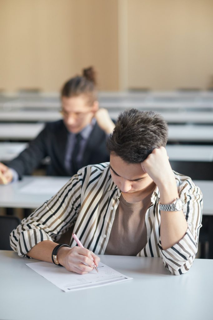 Students taking test in college